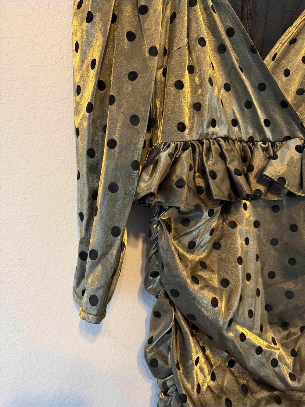 LPA Ailisa Dress in Gold & Black Polka Dot Mini Dress - Picture 5 of 8